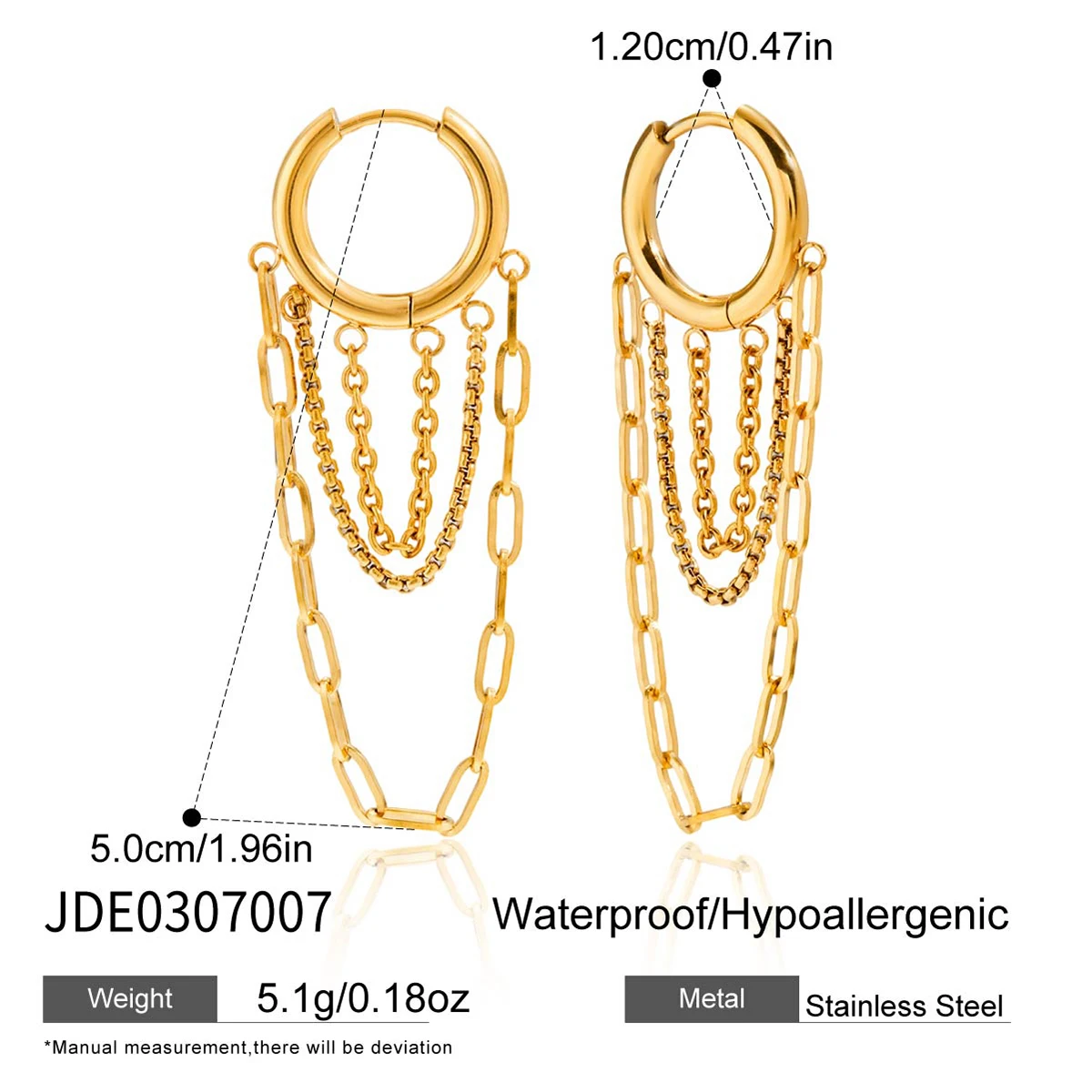 Stainless Steel Gold Finish Chain Earrings 7 Stainless Steel Gold Finish Chain Earrings - Image 7