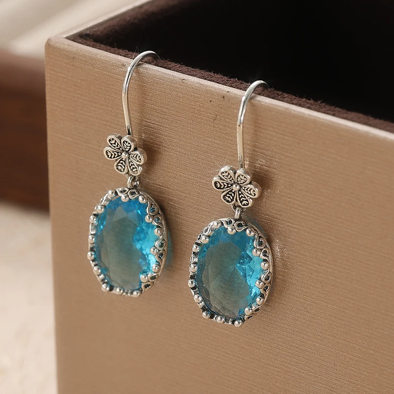 Silver Copper Alloy Dangle Earrings with Blue Cubic Zirconia 6 Silver Copper Alloy Dangle Earrings with Blue Cubic Zirconia - Image 6