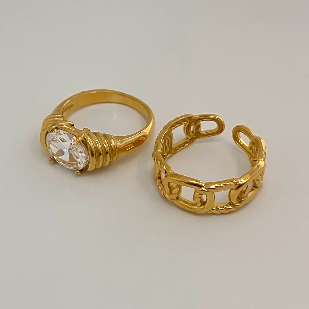 Gold Stainless Steel Stacked Rings Set 3 Gold Stainless Steel Stacked Rings Set - Image 3