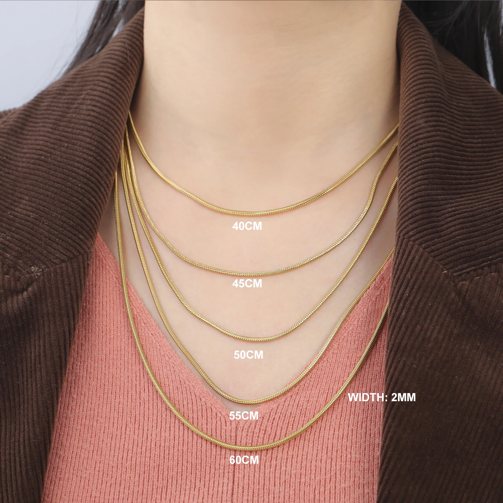 Gold Stainless Steel Snake Chain Necklace 40-60cm 3 Gold Stainless Steel Snake Chain Necklace 40-60cm - Image 3