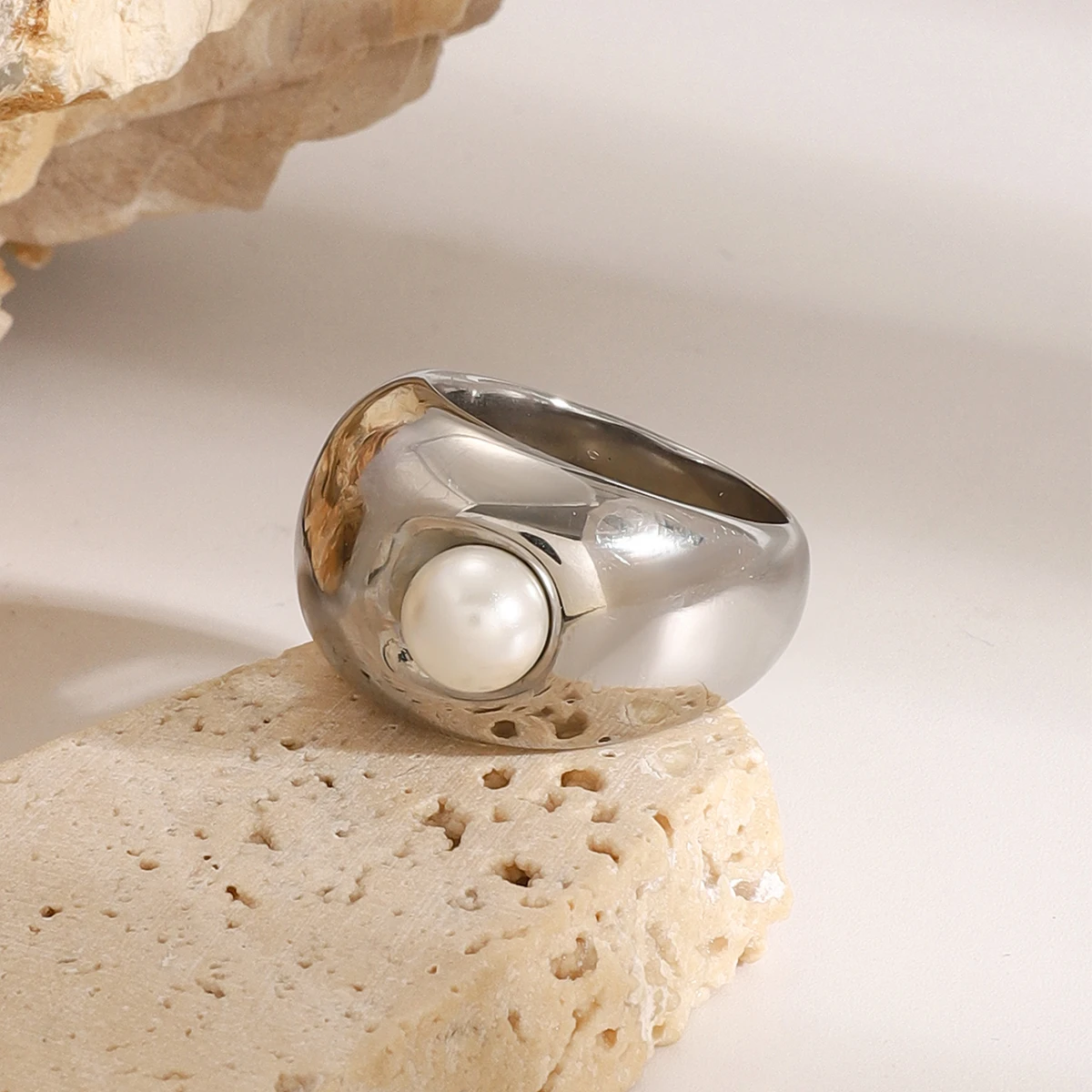 Stainless Steel Pearl Ring Set for Women 6 Stainless Steel Pearl Ring Set for Women - Image 6