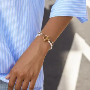 Elegant Stainless Steel Gold-Inlay Pearl Bracelet 8 S306af126c5d34436a2c47299edaee52cI