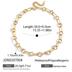 Stainless Steel Pearl Necklace with Gold Links 13 S30923c493f93488191418e5bcd714648T