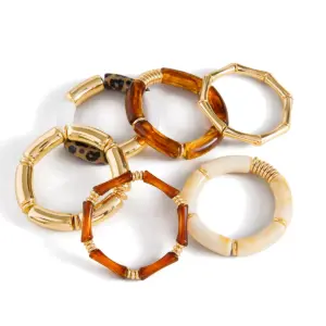 Vintage Stainless Steel Resin & Gold Bangles Set