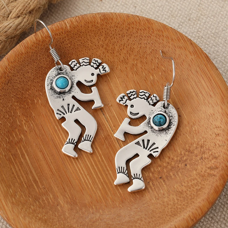 Vintage Zebra Earrings with Imitation Turquoise 3 Vintage Zebra Earrings with Imitation Turquoise - Image 3