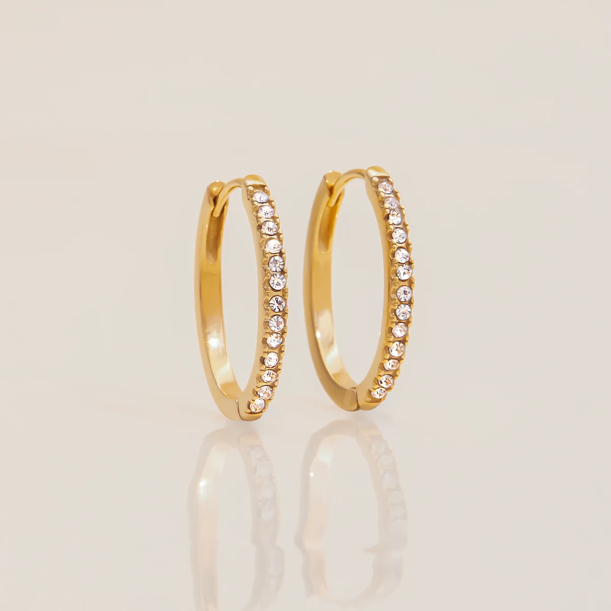 Gold Stainless Steel Hoop Earrings with Zirconia 4 Gold Stainless Steel Hoop Earrings with Zirconia - Image 4