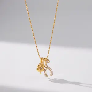 Gold-Tone Stainless Steel Necklace with Charms 12 S30baa6489884470c9f7ccf2e45fbda16I