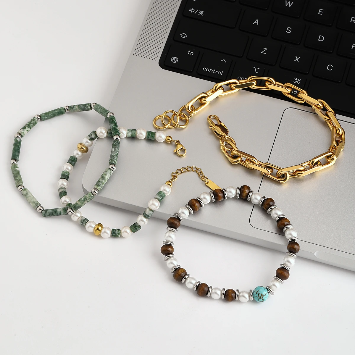 Unisex Stainless Steel Beaded Chain Bracelet 4 Unisex Stainless Steel Beaded Chain Bracelet - Image 4