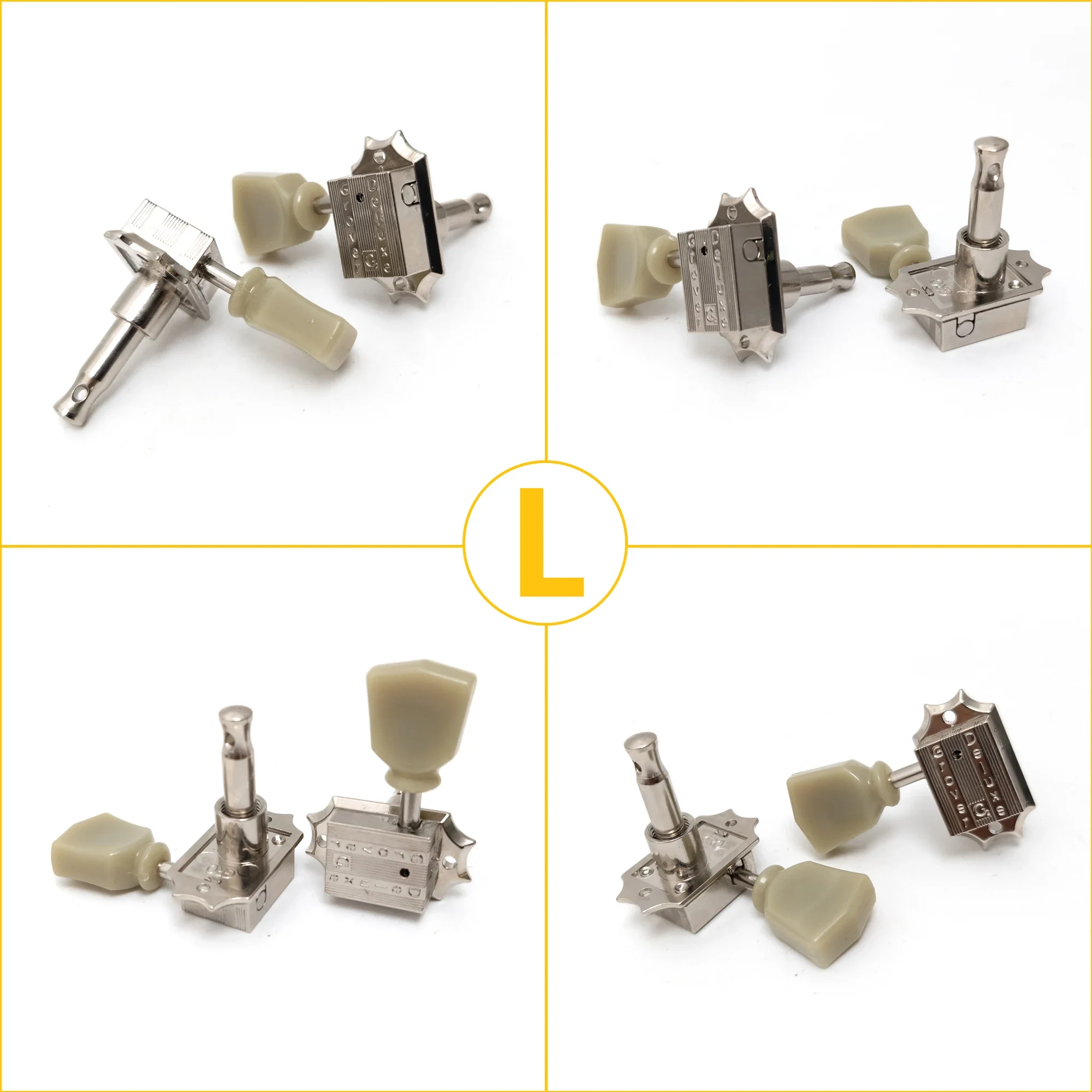 Vintage Chrome Guitar Tuner Set with Ivory Heads 6 Vintage Chrome Guitar Tuner Set with Ivory Heads - Image 6