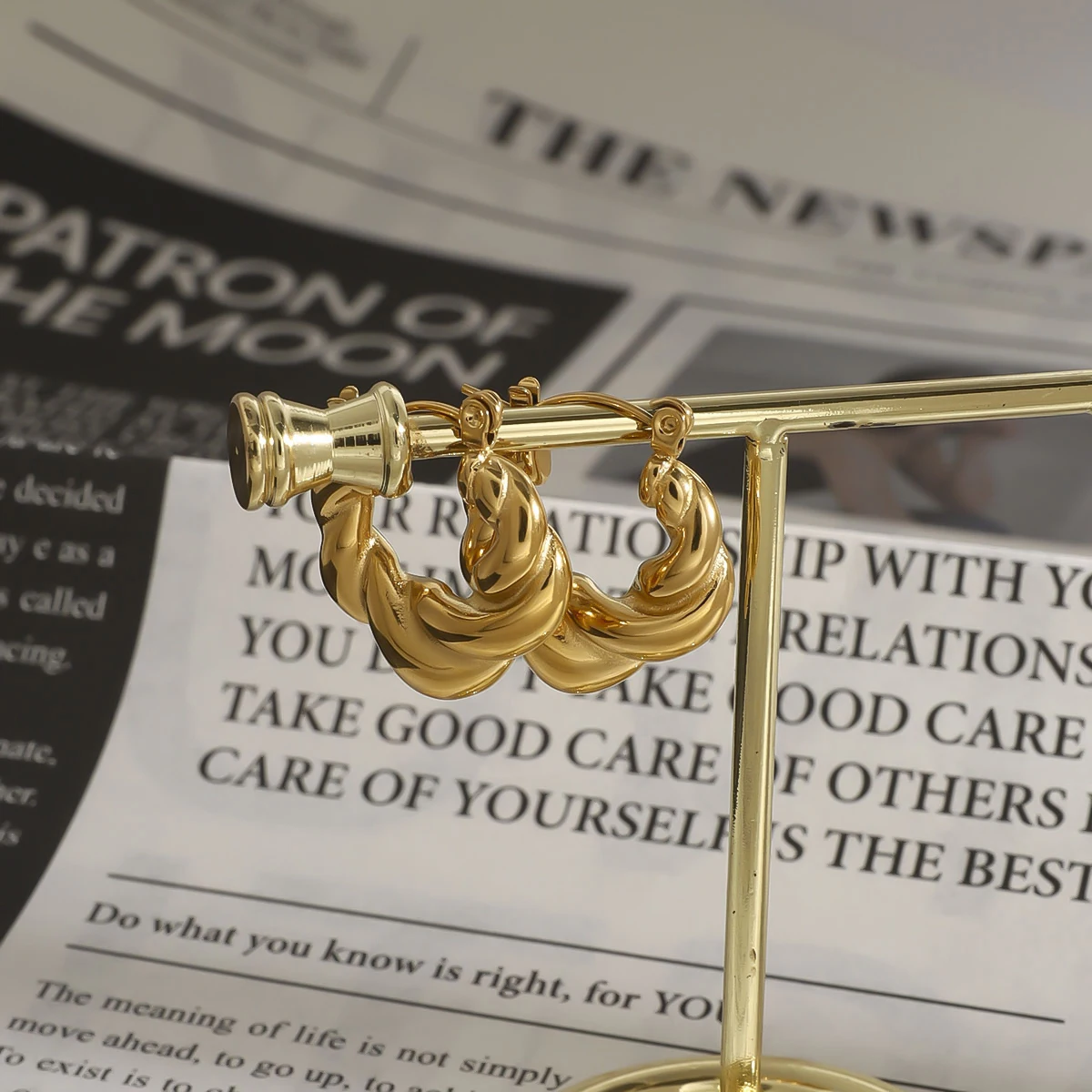 Gold-Tone Stainless Steel Croissant Earrings 5 Gold-Tone Stainless Steel Croissant Earrings - Image 5