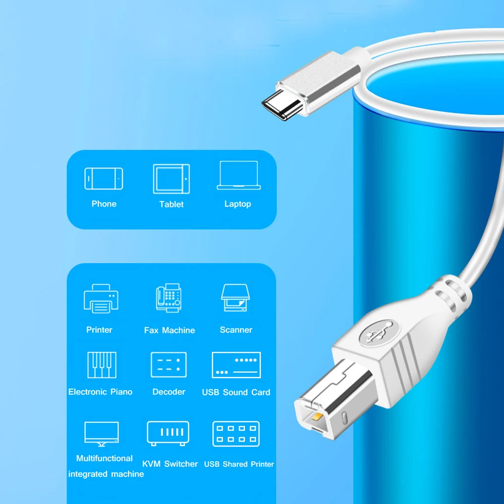 White USB C to USB B MIDI Cable for Instruments 2 White USB C to USB B MIDI Cable for Instruments - Image 2