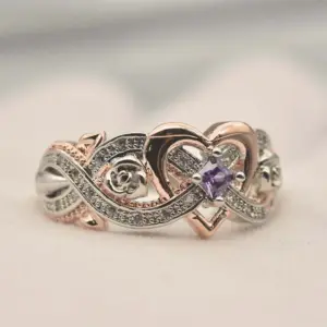 Two-Tone Geometric Wedding Ring with Purple Stones 9 S31f3944ec7c842dc8df8244d7d21574fY