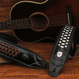 Genuine Leather Guitar Strap in Orange & White Black 9 S32478432aae84bd49217f437a06b4810f