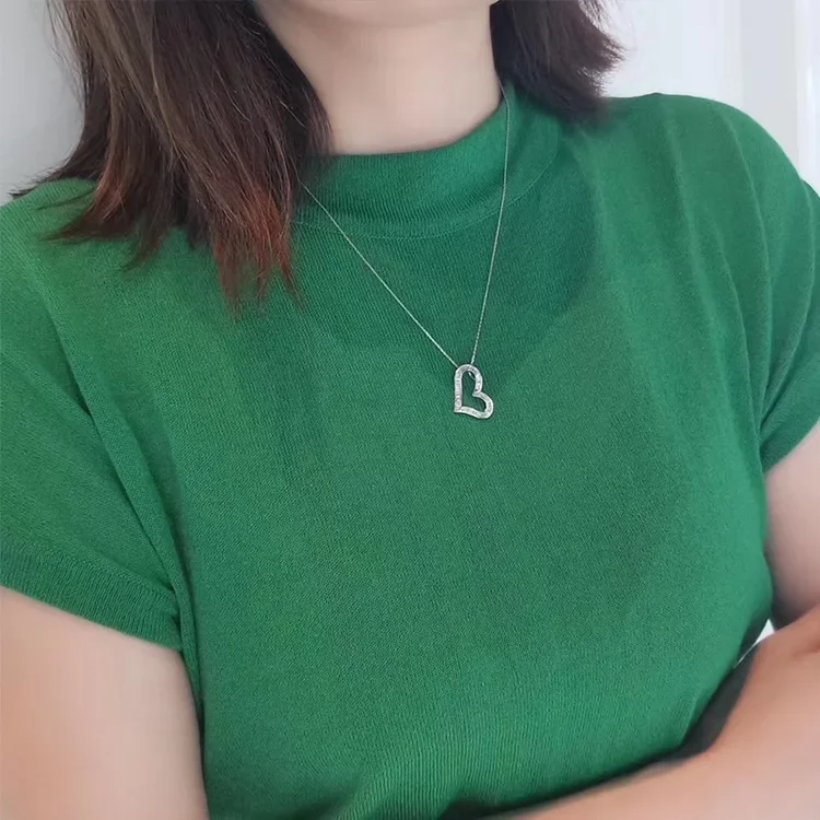 Silver Heart Necklace with Zircon Accents 4 Silver Heart Necklace with Zircon Accents - Image 4