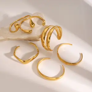 Stainless Steel Gold-Toned Wave Cuff Bracelet 12 S3287dc85c8cb40519bd827c0a84f00a0w