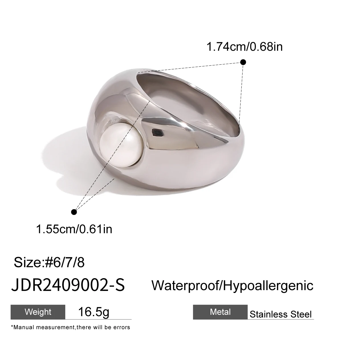 Stainless Steel Pearl Ring Set for Women 8 Stainless Steel Pearl Ring Set for Women - Image 8