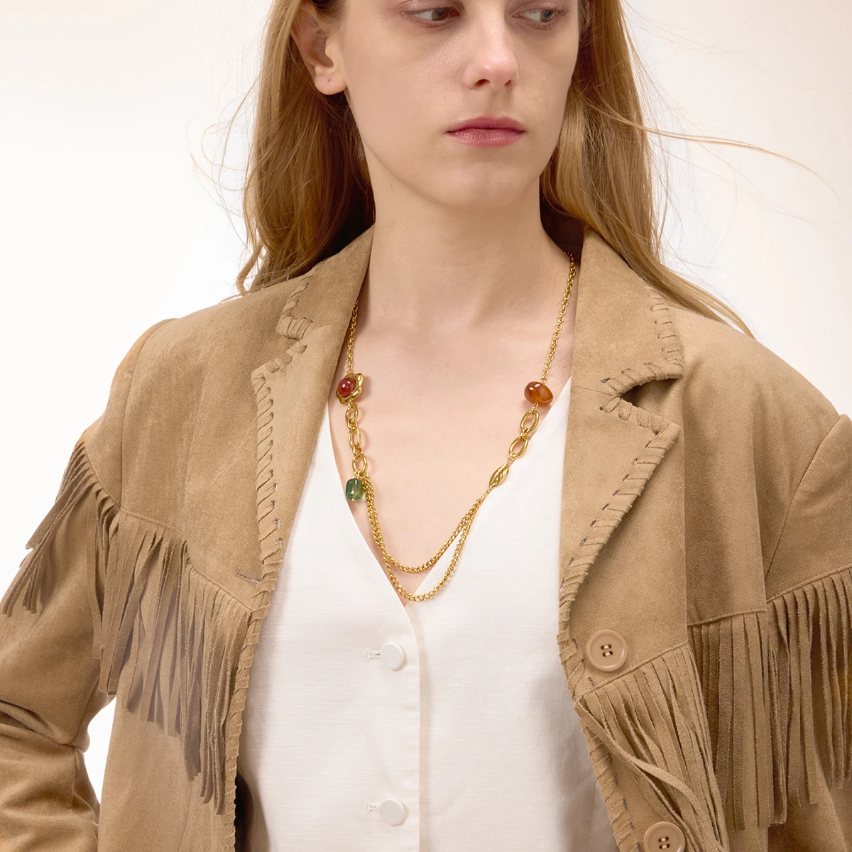 Vintage Gold-Tone Stainless Steel Necklace with Red Agate 4 Vintage Gold-Tone Stainless Steel Necklace with Red Agate - Image 4