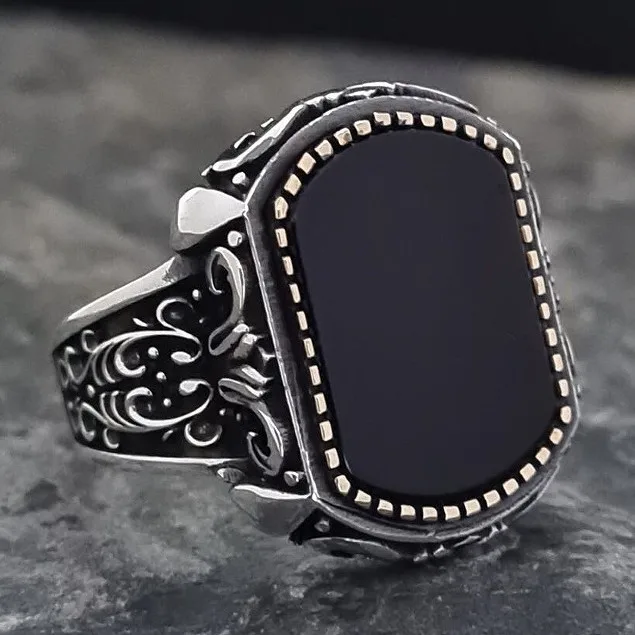 Men's Silver Black Zircon Cocktail Ring 5 Men's Silver Black Zircon Cocktail Ring - Image 5