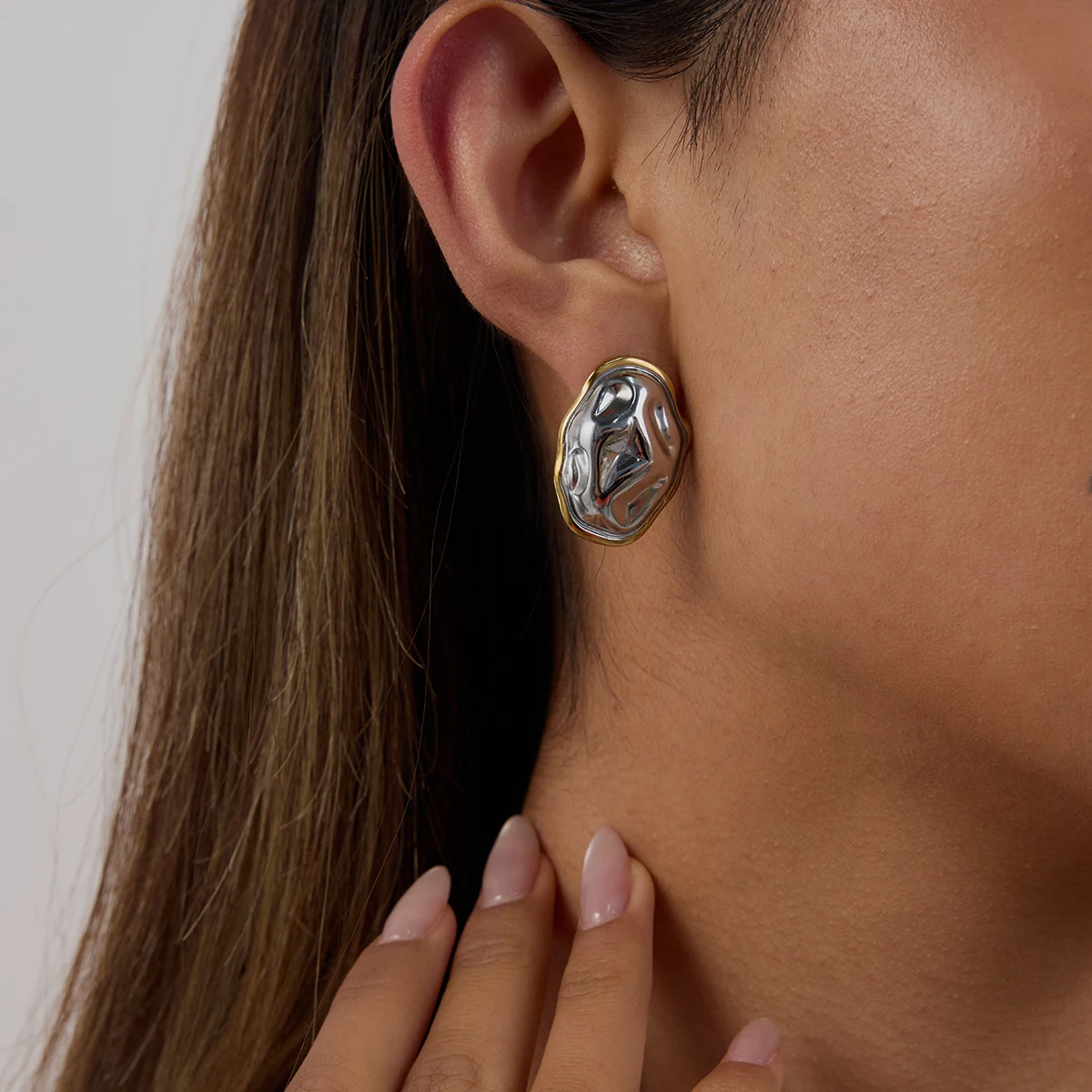 Stainless Steel Oval Sculptural Earrings 2 Stainless Steel Oval Sculptural Earrings - Image 2