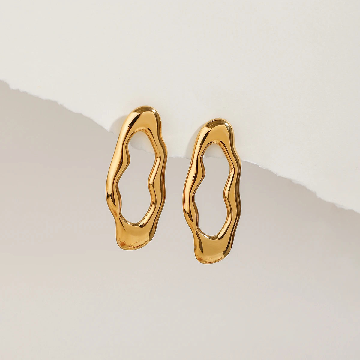Minimalist Irregular Gold Steel Earrings 4 Minimalist Irregular Gold Steel Earrings - Image 4