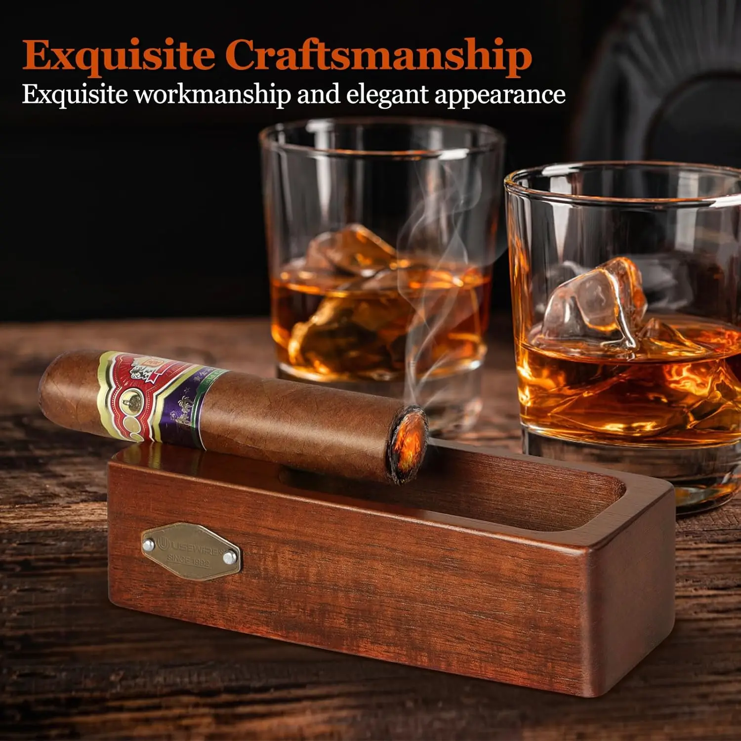 Elegant Wooden Smoking Ashtray with Cigar Holder 4 Elegant Wooden Smoking Ashtray with Cigar Holder - Image 4