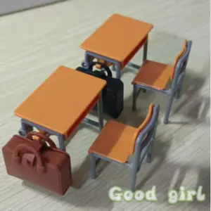 Vintage Classroom Desk Set with Backpacks