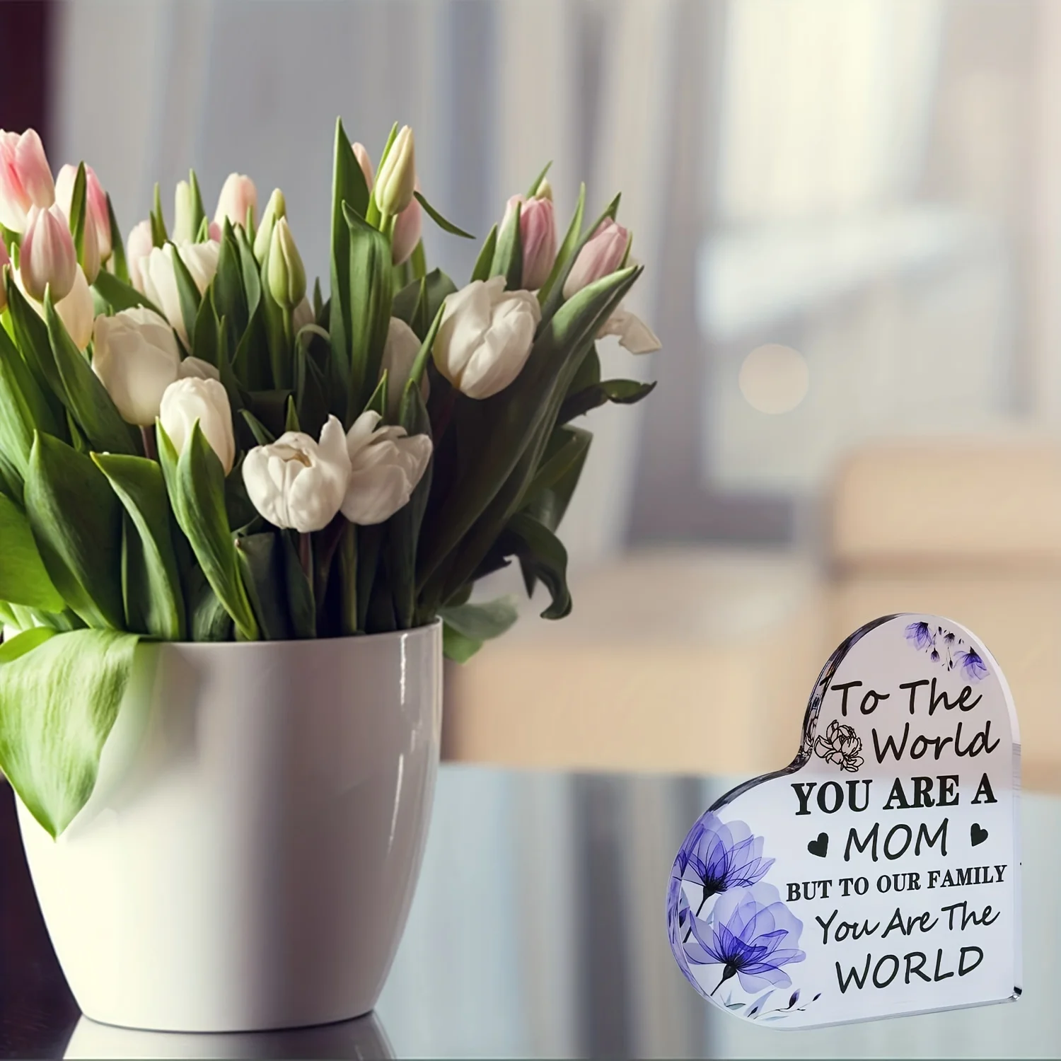 Heart-Shaped Acrylic Mom Gift with Floral Design 6 Heart-Shaped Acrylic Mom Gift with Floral Design - Image 6