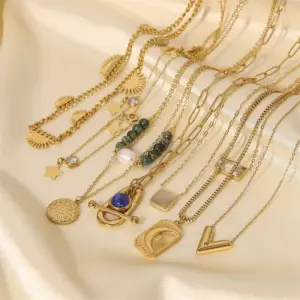 Elegant Stainless Steel Gold-Tone Necklace Collection 11 S34bfc89c18f94be3934215c42616153bE