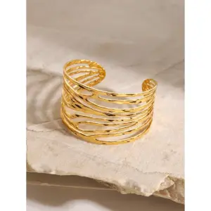 Gold Stainless Steel Wide Hollow Cuff Bracelet 9 S34ec4e4c5153412e9f7ab29ddaf54738w