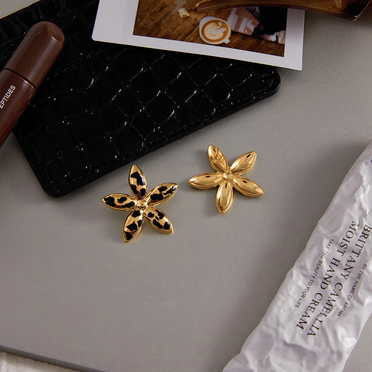 Leopard Print Flower Stainless Steel Earrings 5 Leopard Print Flower Stainless Steel Earrings - Image 5