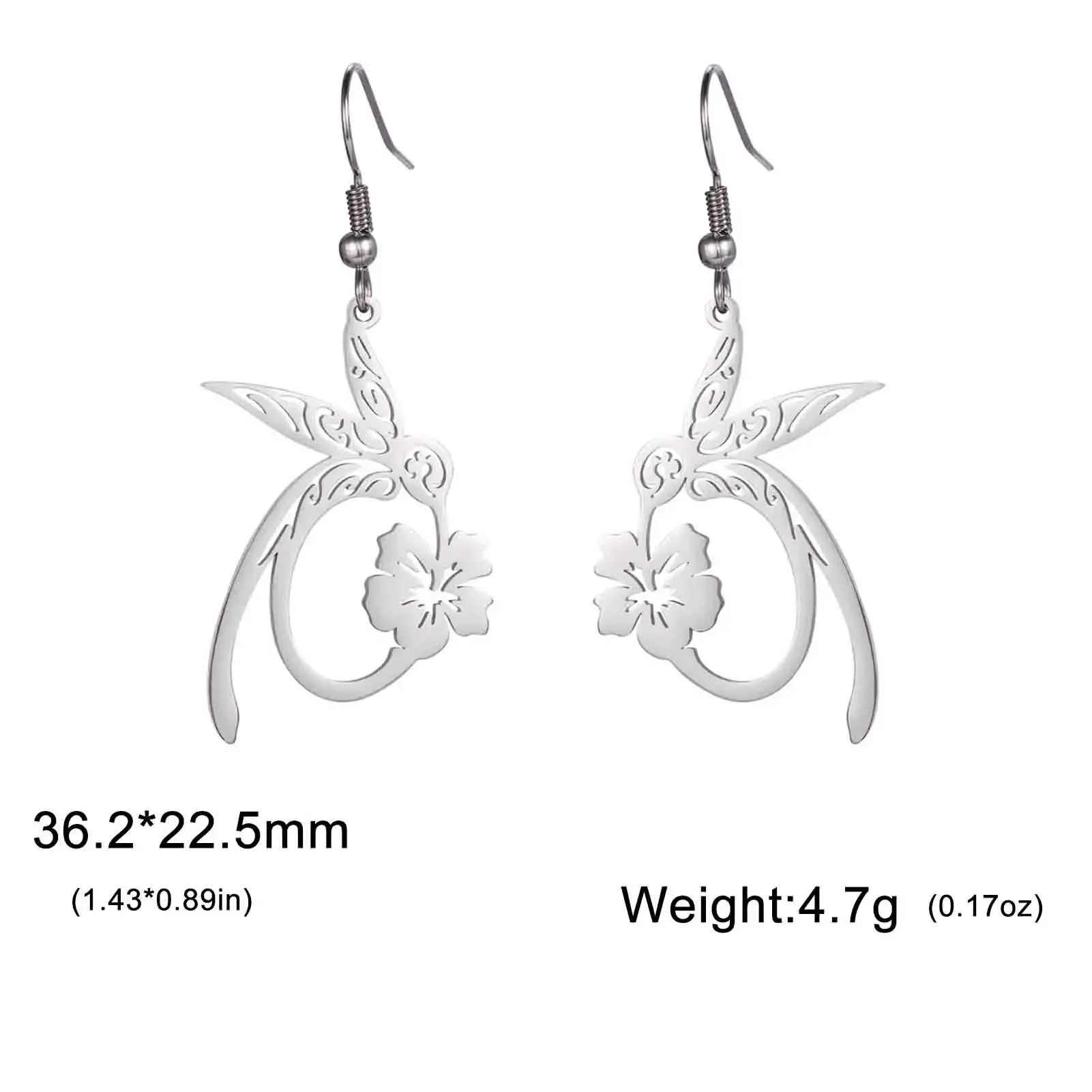 Stainless Steel Hummingbird & Flower Earrings 7 Stainless Steel Hummingbird & Flower Earrings - Image 7