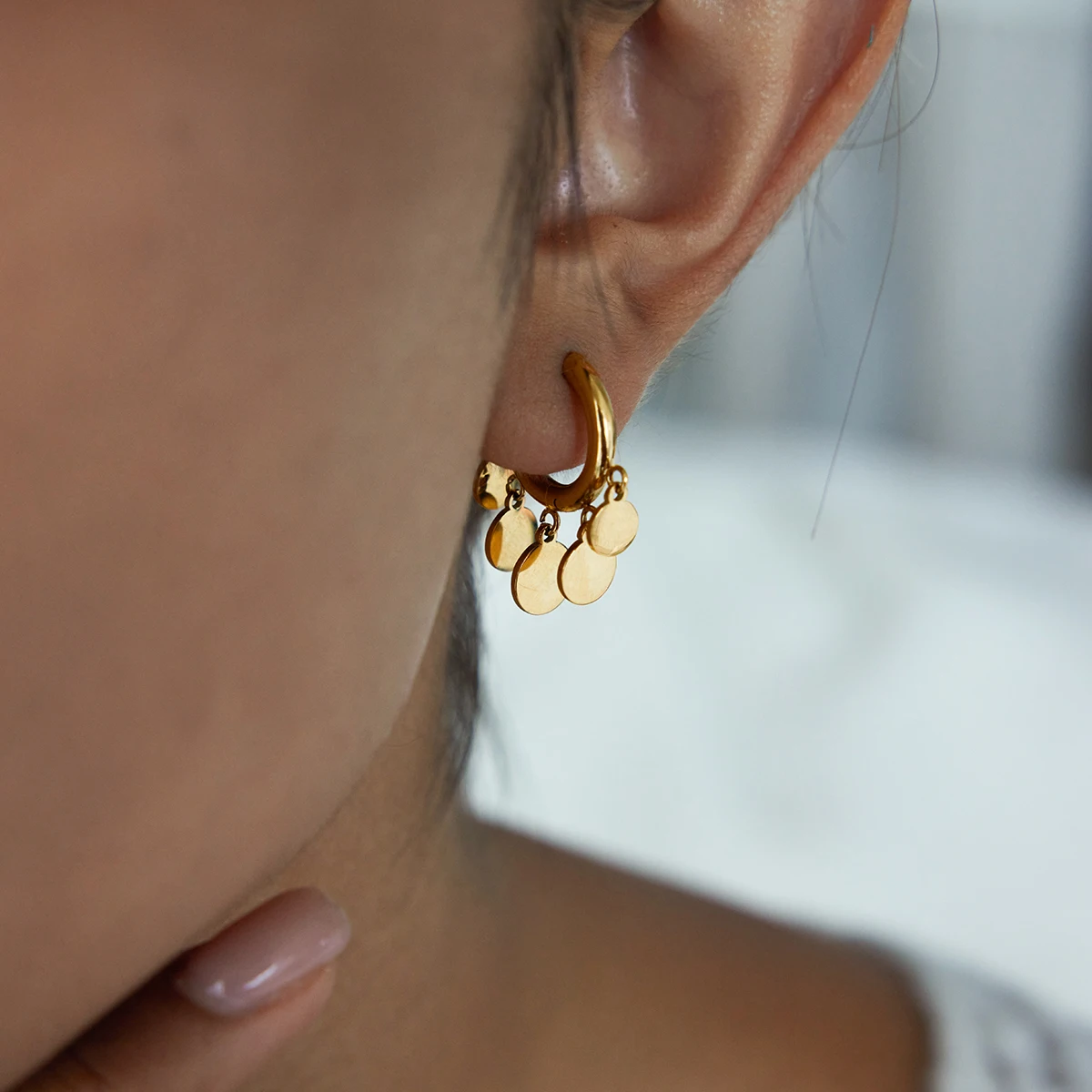 Stainless Steel Gold Round Earrings for Women 3 Stainless Steel Gold Round Earrings for Women - Image 3