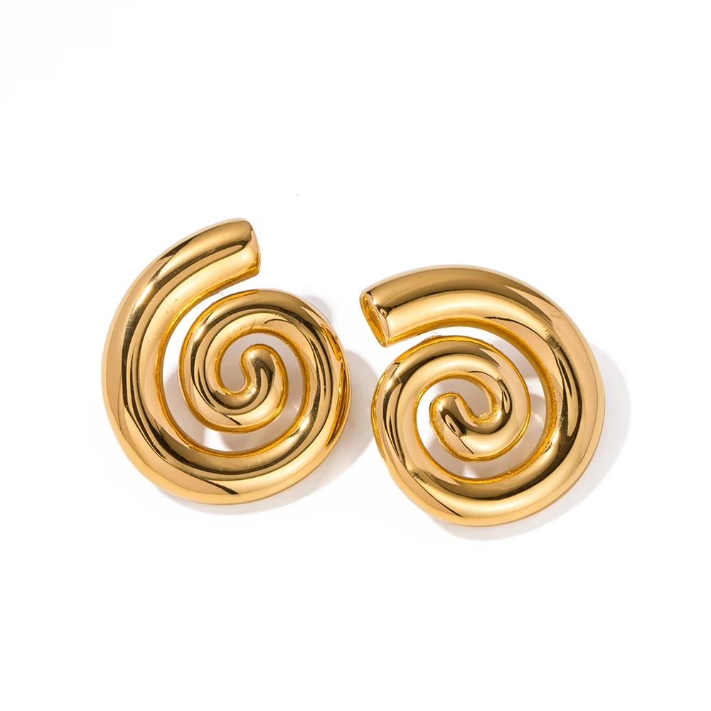 Gold Stainless Steel Greek Spira Stud Earrings 4 Gold Stainless Steel Greek Spira Stud Earrings - Image 4