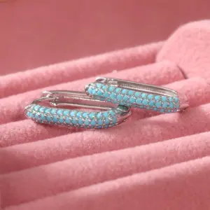 Silver Tone Imitation Turquoise Hoop Earrings 8 S3664458922d14b75b5dd84c6f192e665n