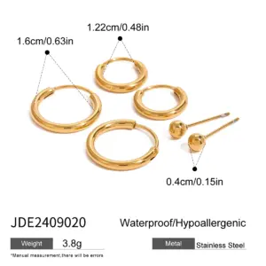 Gold Stainless Steel Elliptical Earrings Set 18 S367e1508672e4bcfb5a0b2409b146bdeh