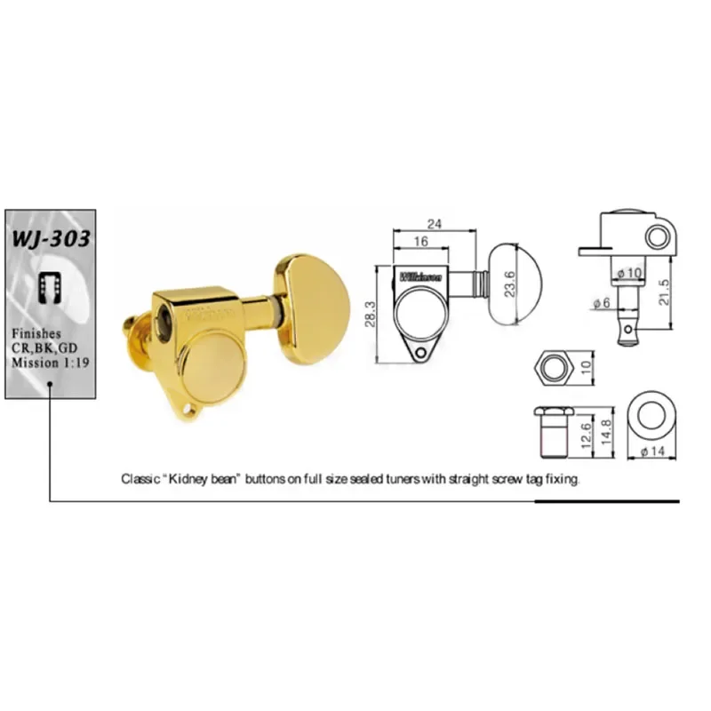 Wilkinson WJ303 Black Tuning Pegs Set for Guitars 6 Wilkinson WJ303 Black Tuning Pegs Set for Guitars - Image 6