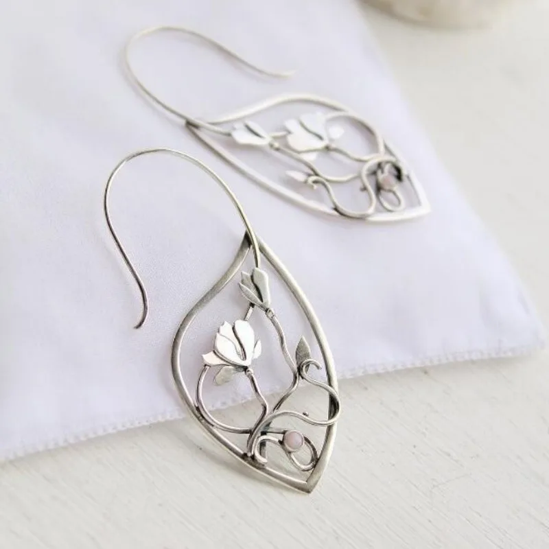 Vintage Silver Flower Drop Earrings 3 Vintage Silver Flower Drop Earrings - Image 3