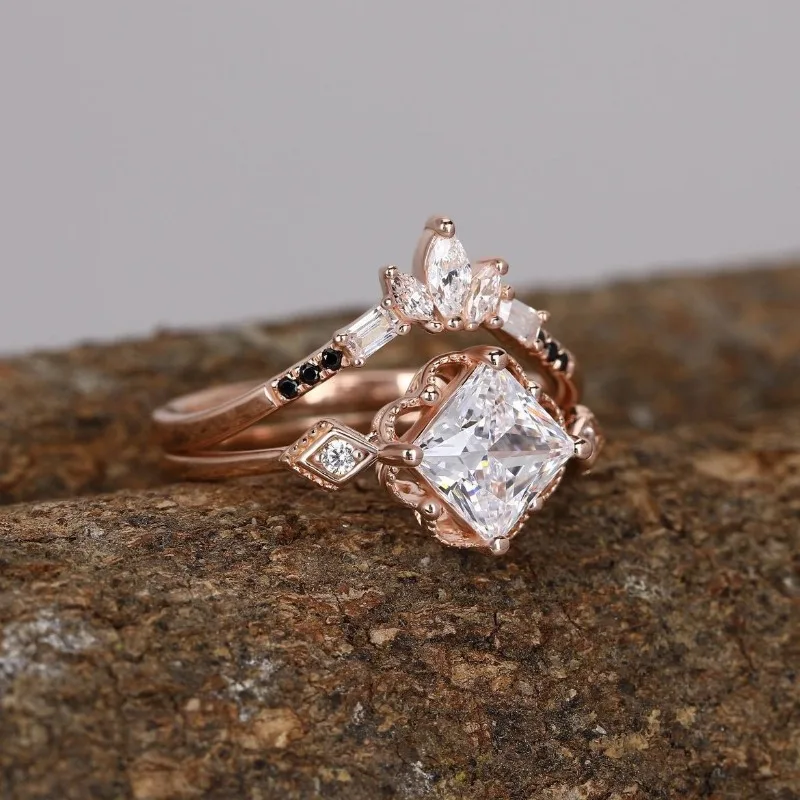 Rose Gold Geometric Women's Ring Set in Sizes 6-10 3 Rose Gold Geometric Women's Ring Set in Sizes 6-10 - Image 3