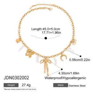 Elegant Gold Stainless Steel Women's Necklace with Charms 13 S376dd119489d436a89b40990187ef55bB