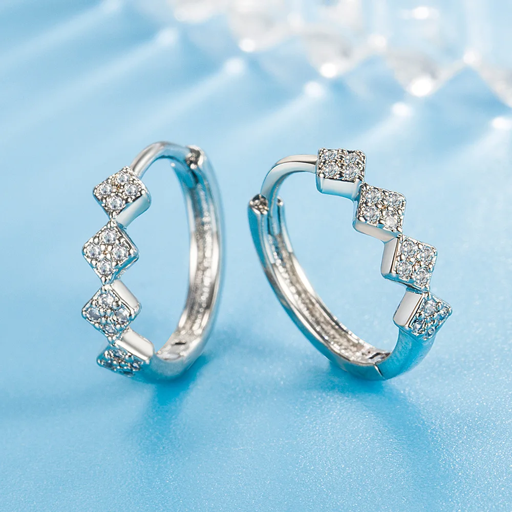 Sterling Silver Rhombic Hoop Earrings for Women 2 Sterling Silver Rhombic Hoop Earrings for Women - Image 2