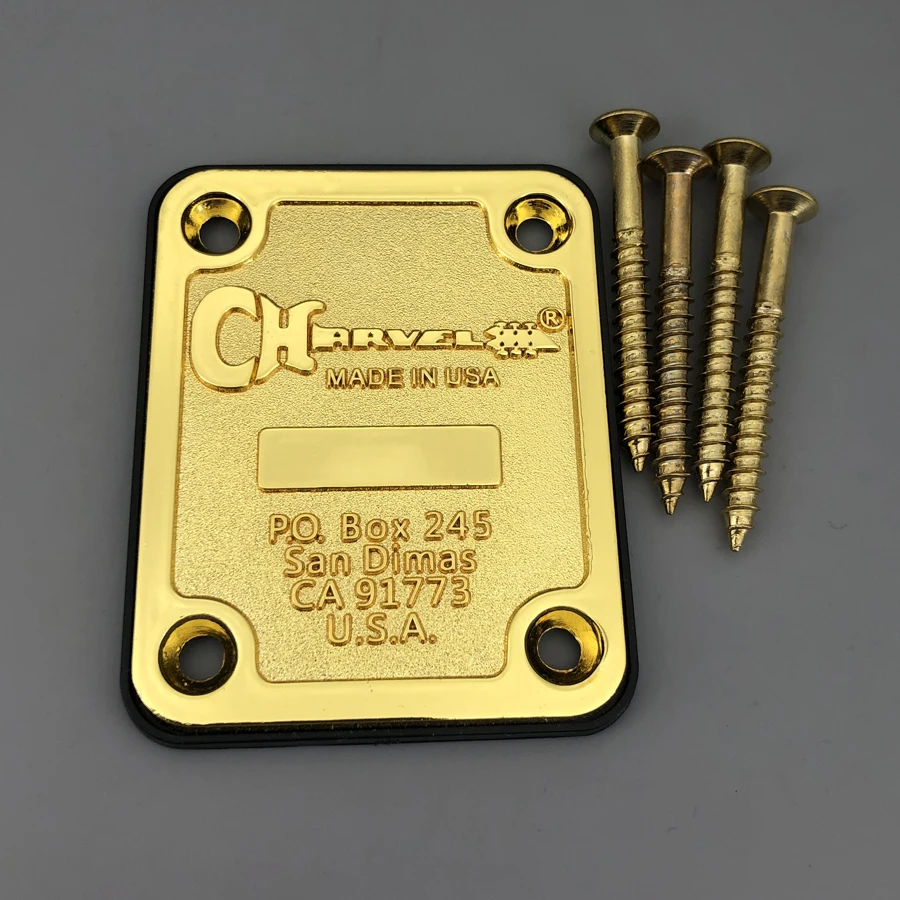 Charvel Gold/Chrome Guitar Neck Plate with Logo 2 Charvel Gold/Chrome Guitar Neck Plate with Logo - Image 2