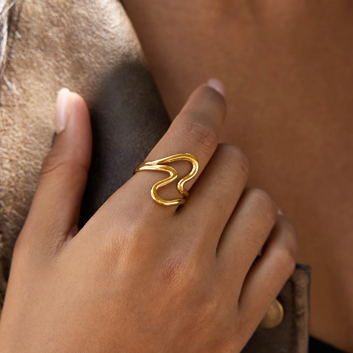 Stainless Steel Double Wave Ring JDR0107025 4 Stainless Steel Double Wave Ring JDR0107025 - Image 4