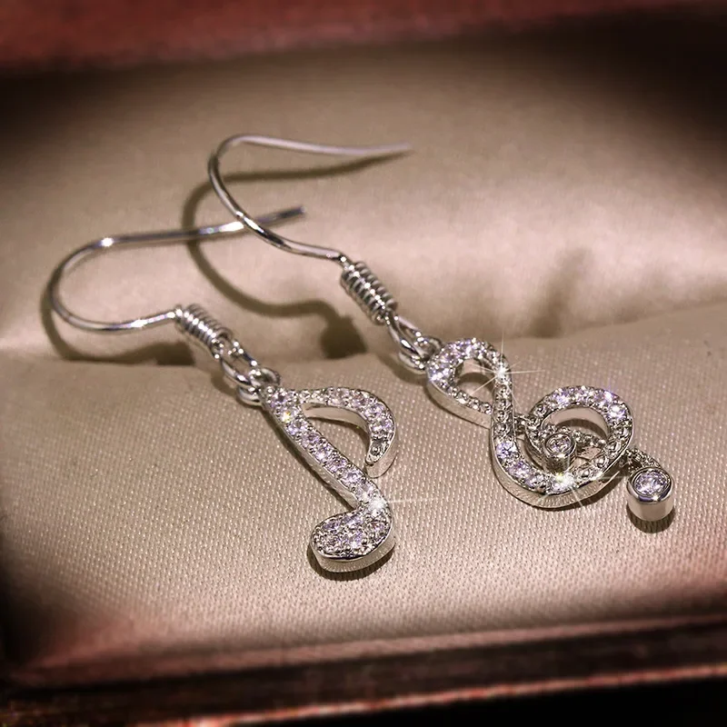 Musical Note Earrings Sterling Silver Cubic Zirconia 3 Musical Note Earrings Sterling Silver Cubic Zirconia - Image 3