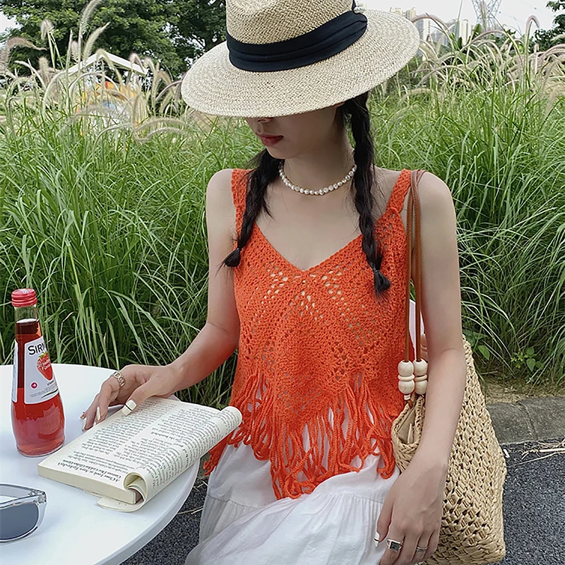 Vibrant Orange Knitted Summer Tank Top 3 Vibrant Orange Knitted Summer Tank Top - Image 3
