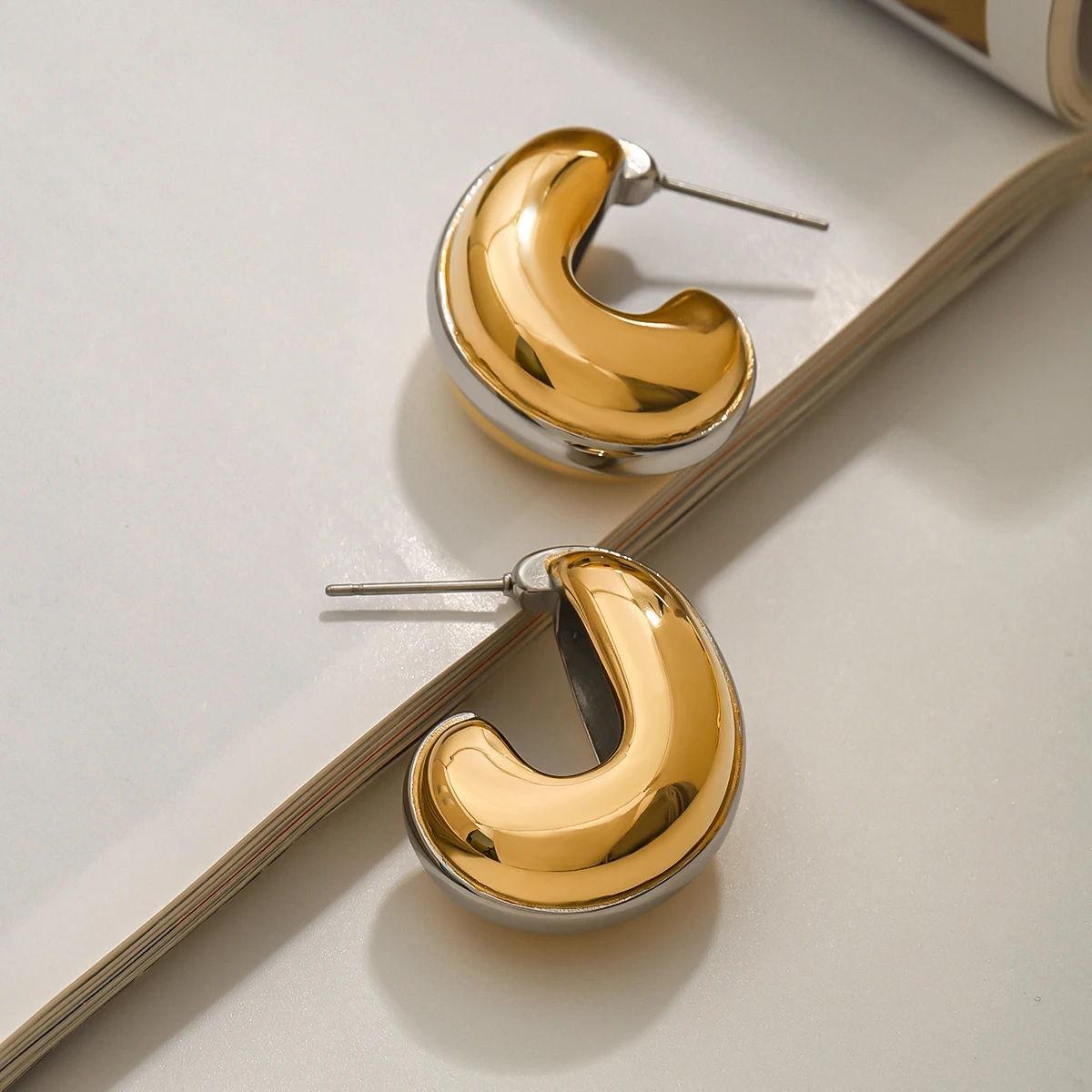 Stainless Steel Two-Tone Water Drop Earrings 6 Stainless Steel Two-Tone Water Drop Earrings - Image 6