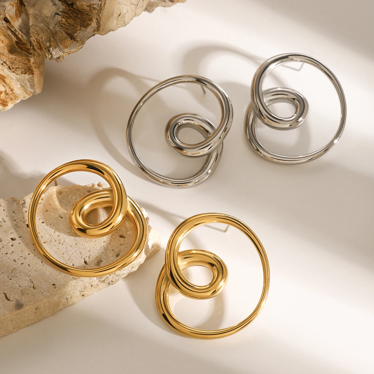 Stainless Steel Gold Spiral Hoop Earrings 4 Stainless Steel Gold Spiral Hoop Earrings - Image 4