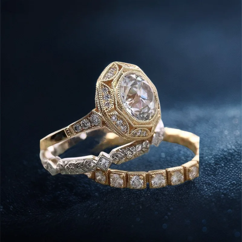Gold Women's Ring Set with Zircon Stones 2 Gold Women's Ring Set with Zircon Stones - Image 2