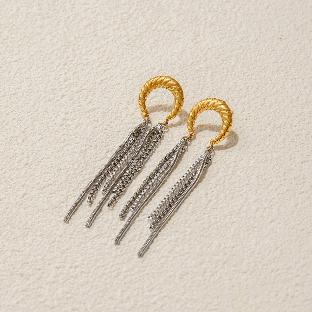 Moon Tassel Earrings for Women in Stainless Steel 6 Moon Tassel Earrings for Women in Stainless Steel - Image 6