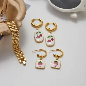 Stainless Steel Cherry Hoop Earrings JDE0205002 13 S39d29b9d1ab3423c9619f8a685629f72a