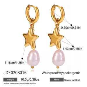 Stainless Steel Star Pearl Earrings 13 S39dfa224b3e14d31b31d721022e33136m